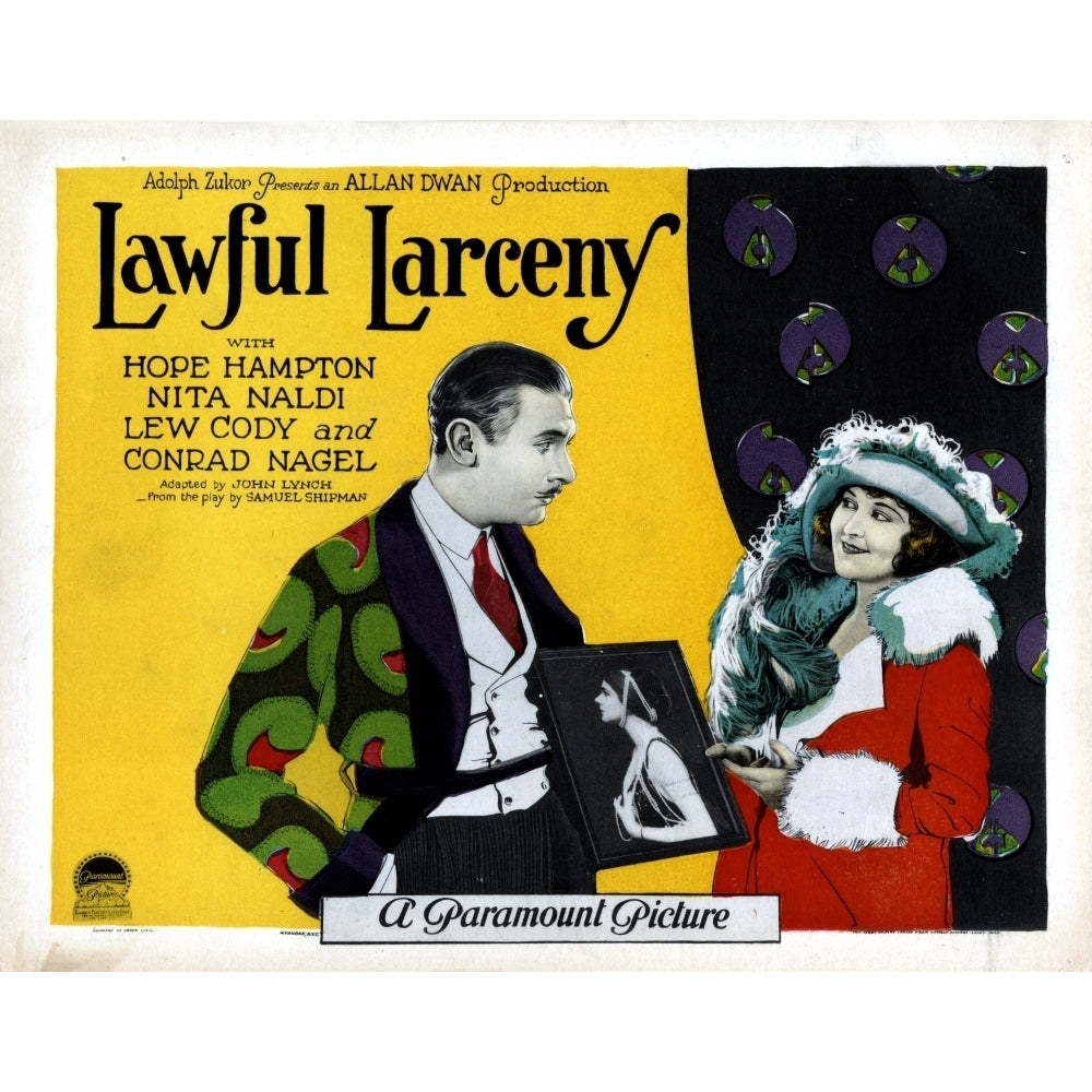 Lawful Larceny From Left Lew Cody Nita Naldi Hope Hampton 1923 Movie Poster Masterprint Image 2