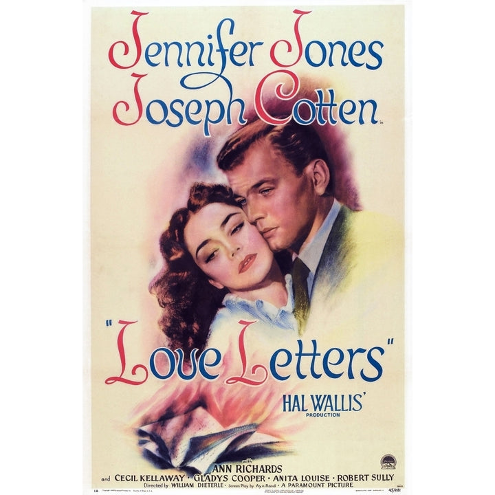 Love Letters Us Poster Art Jennifer Jones Joseph Cotten 1945 Movie Poster Masterprint Image 1