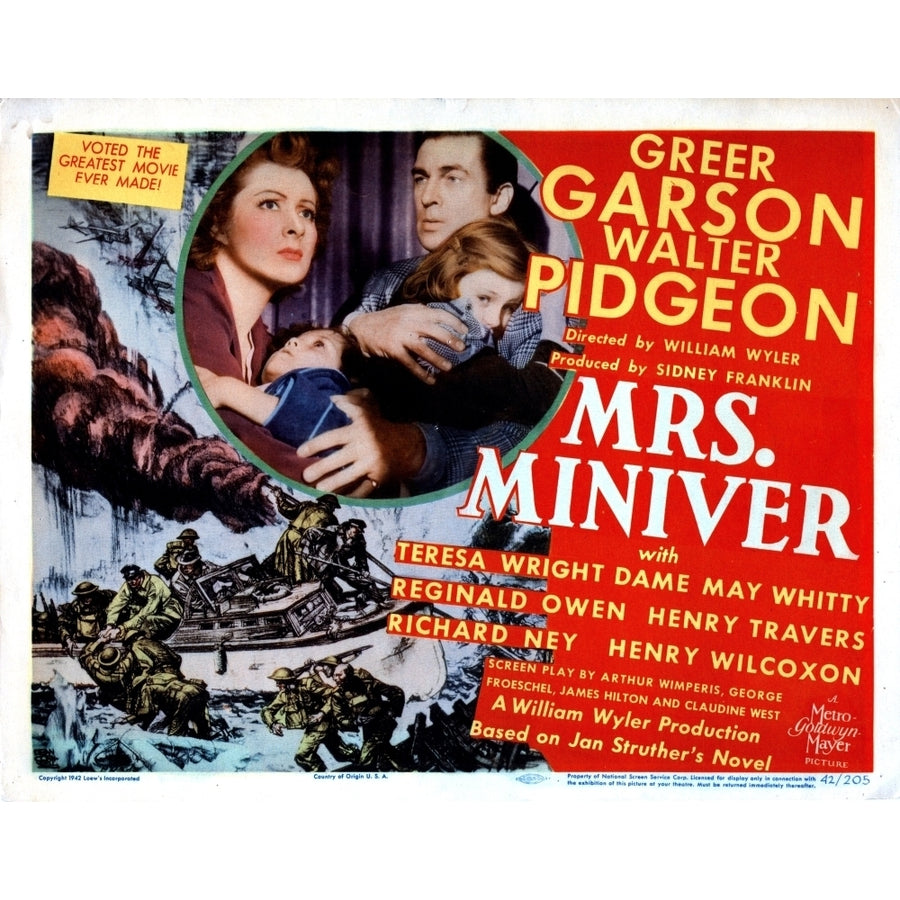 Mrs. Miniver From Left Greer Garson Clare Sandars Walter Pidgeon 1942 Movie Poster Masterprint Image 1