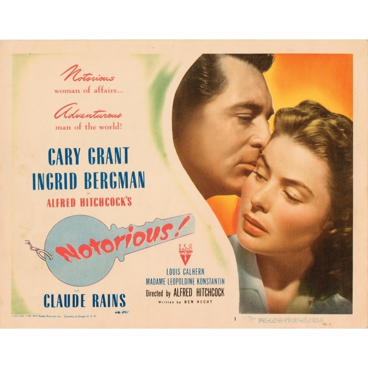 Notorious Cary Grant Ingrid Bergman 1946 Movie Poster Masterprint Image 2