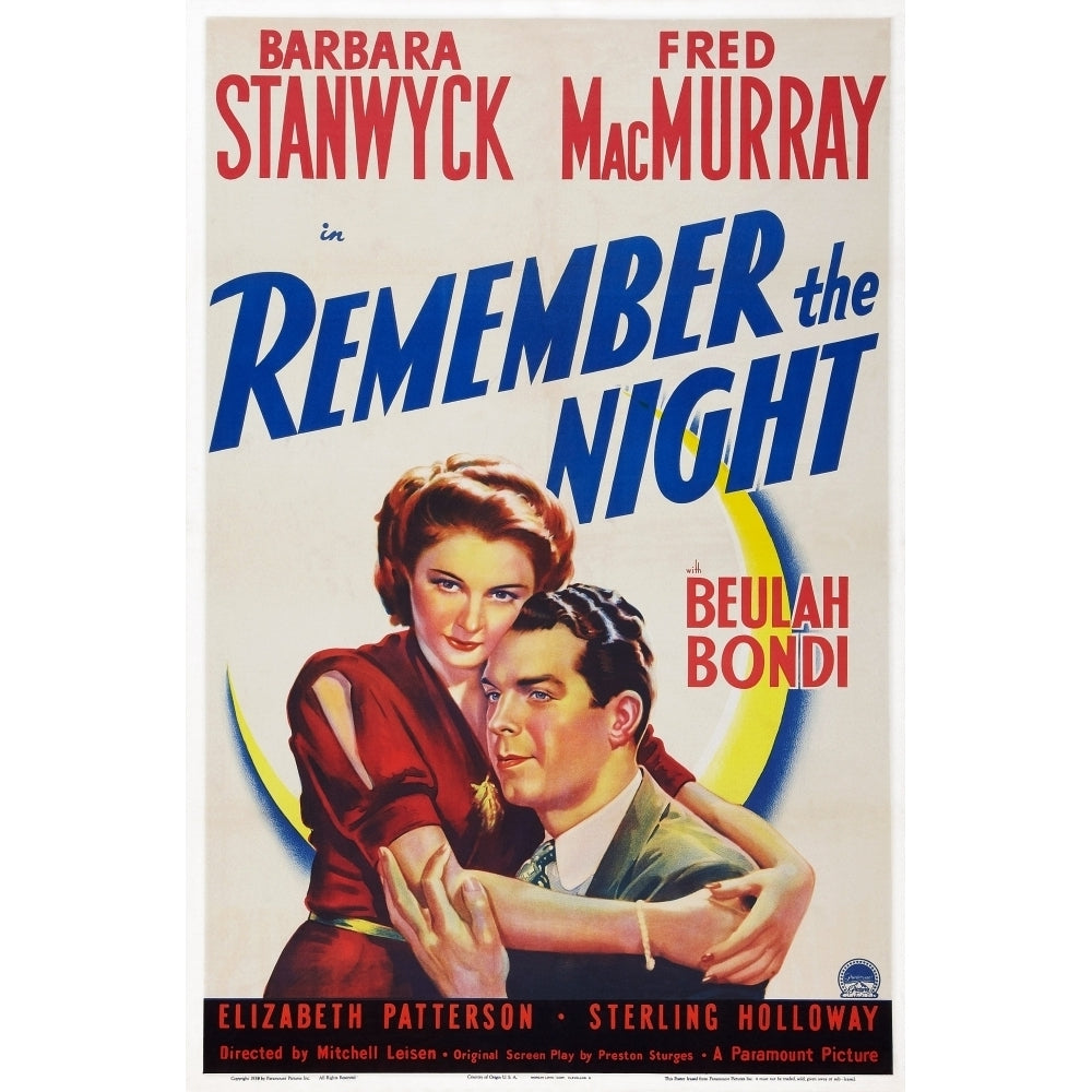 Remember The Night Us Poster Art From Left: Barbara Stanwyck Fred Macmurray 1940 Movie Poster Masterprint Image 2