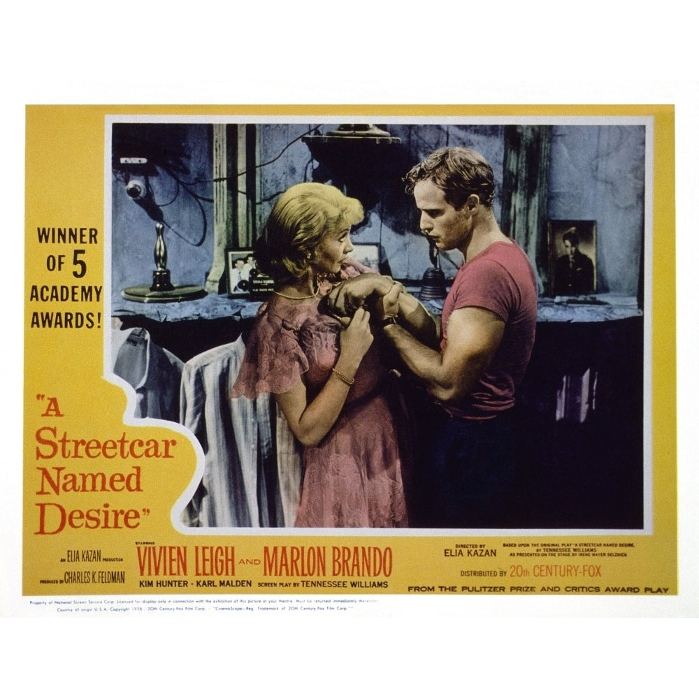 A Streetcar Named Desire Us Lobbycard From Left: Vivien Leigh Marlon Brando 1951 Poster Print Image 1