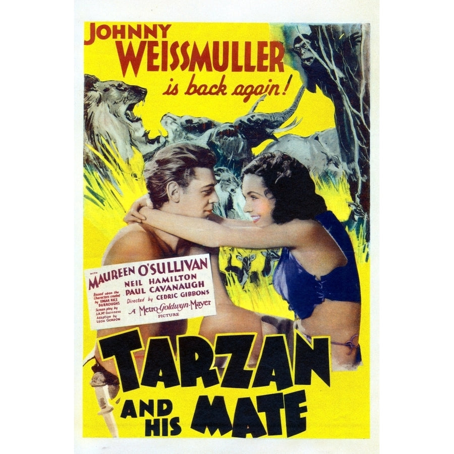 Tarzan And His Mate Poster Art From Left: Johnny Weissmuller Maureen OSullivan 1934 Movie Poster Masterprint Image 1