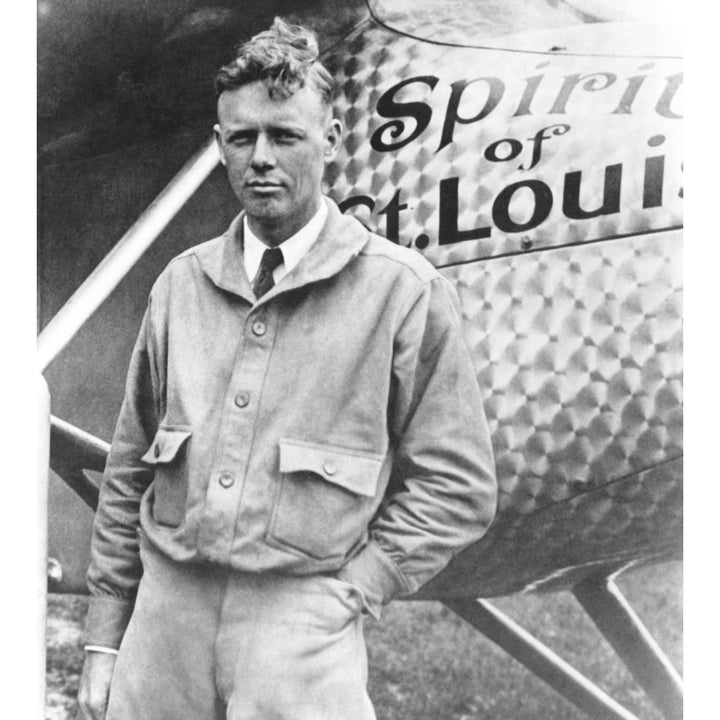 Charles Lindbergh With His Airplane The Spirit Of St. Louis Portrait Image 1