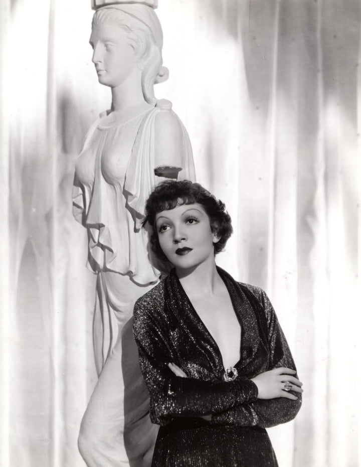 Claudette Colbert Portrait 1935 Leaning Against Greek Statue Photo Print Image 1