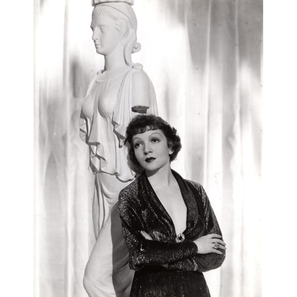 Claudette Colbert Portrait 1935 Leaning Against Greek Statue Photo Print Image 2