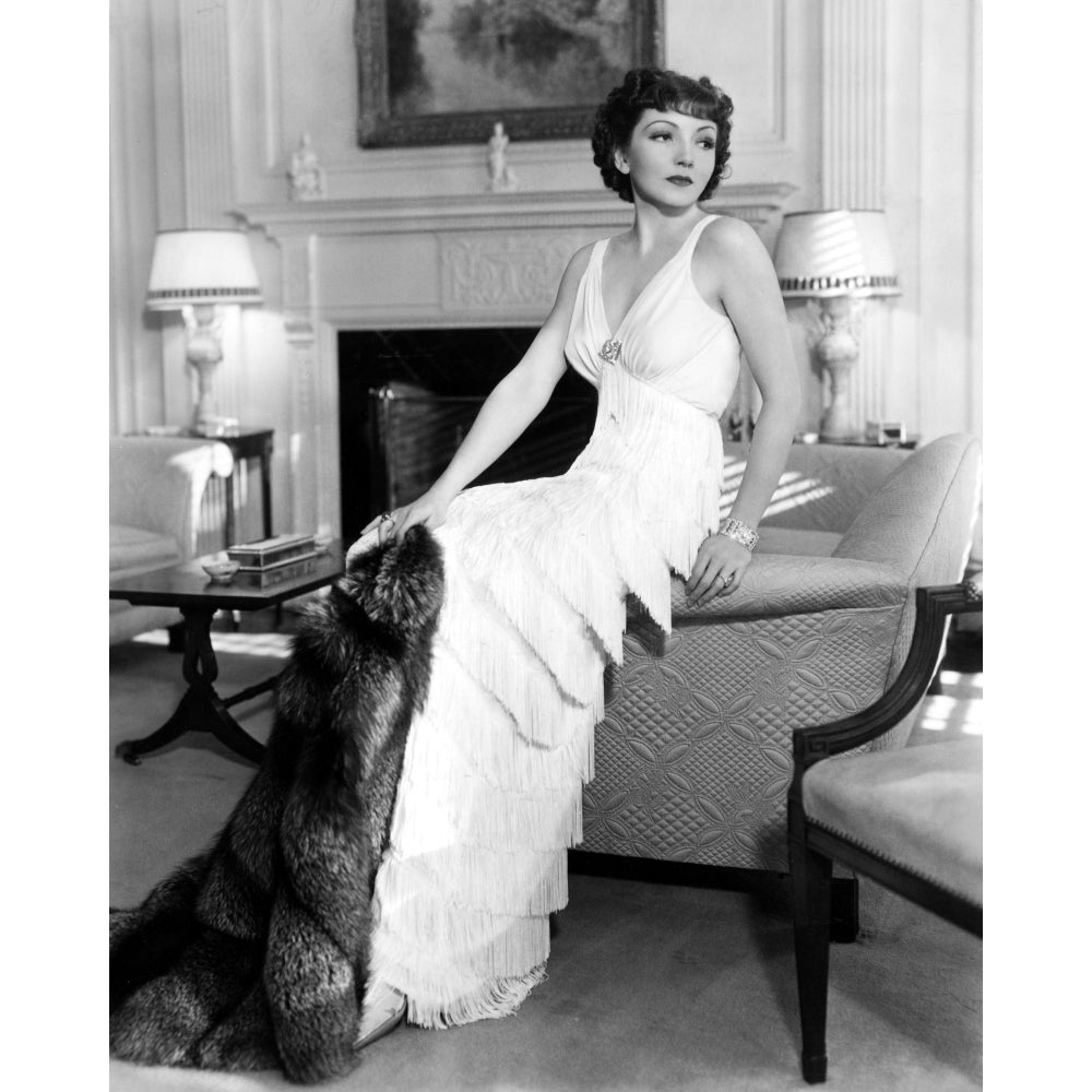 Claudette Colbert In Fringed Gown And Silver Fox Cape 1937. Photo Print Image 2