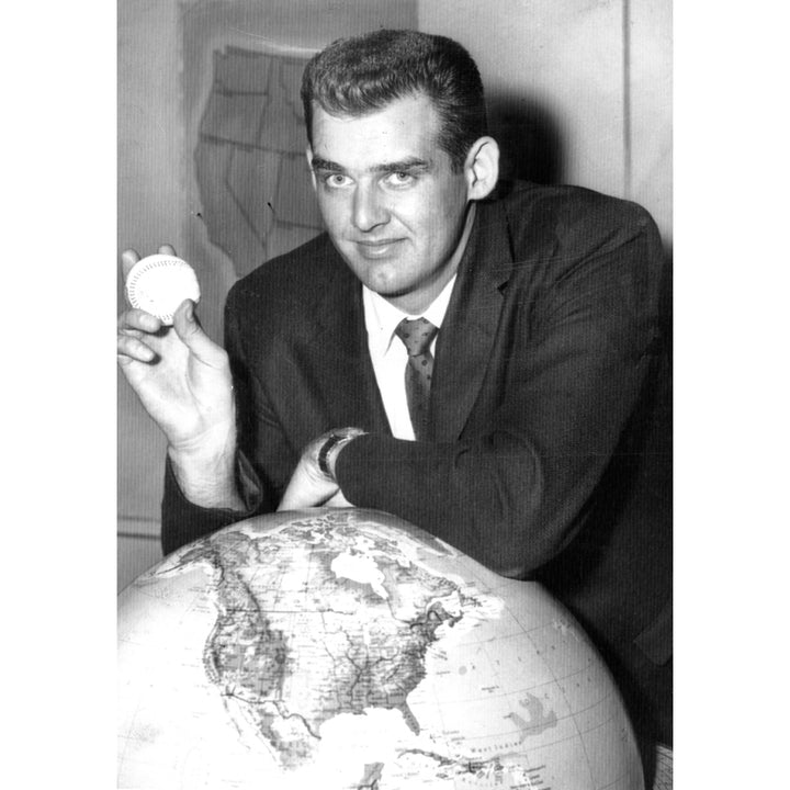 Ny Yankee Pitcher Don Larsen Shows Off Baseball He Used To Pitch Perfect Game Against Brooklyn Dodgers In Game 5 Of 1956 Image 1