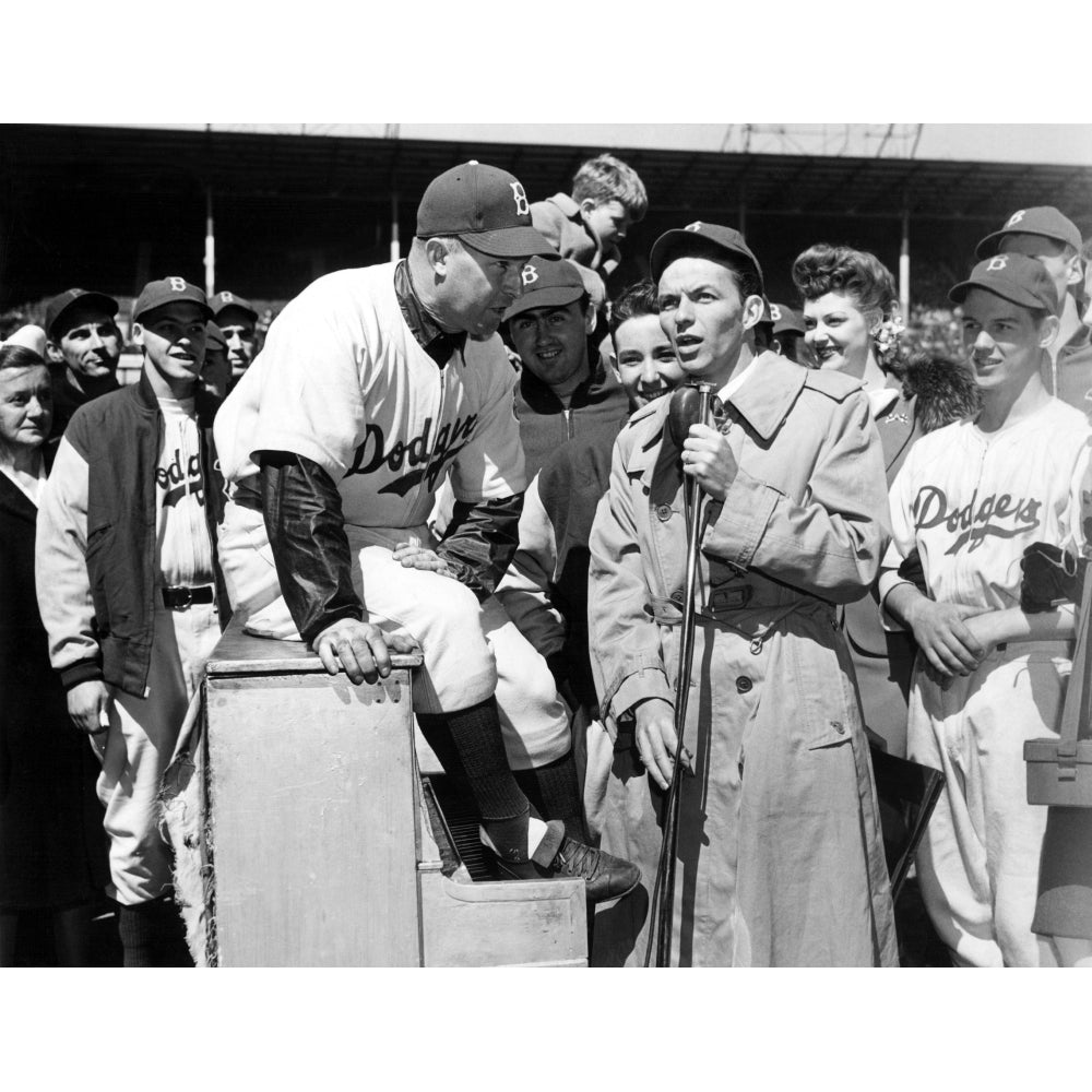 Frank Sinatra Sings At A Brooklyn Dodgers Game That Is A Benefit For The 1944 Red Cross War Fund. At His Left Is Dodger Image 2