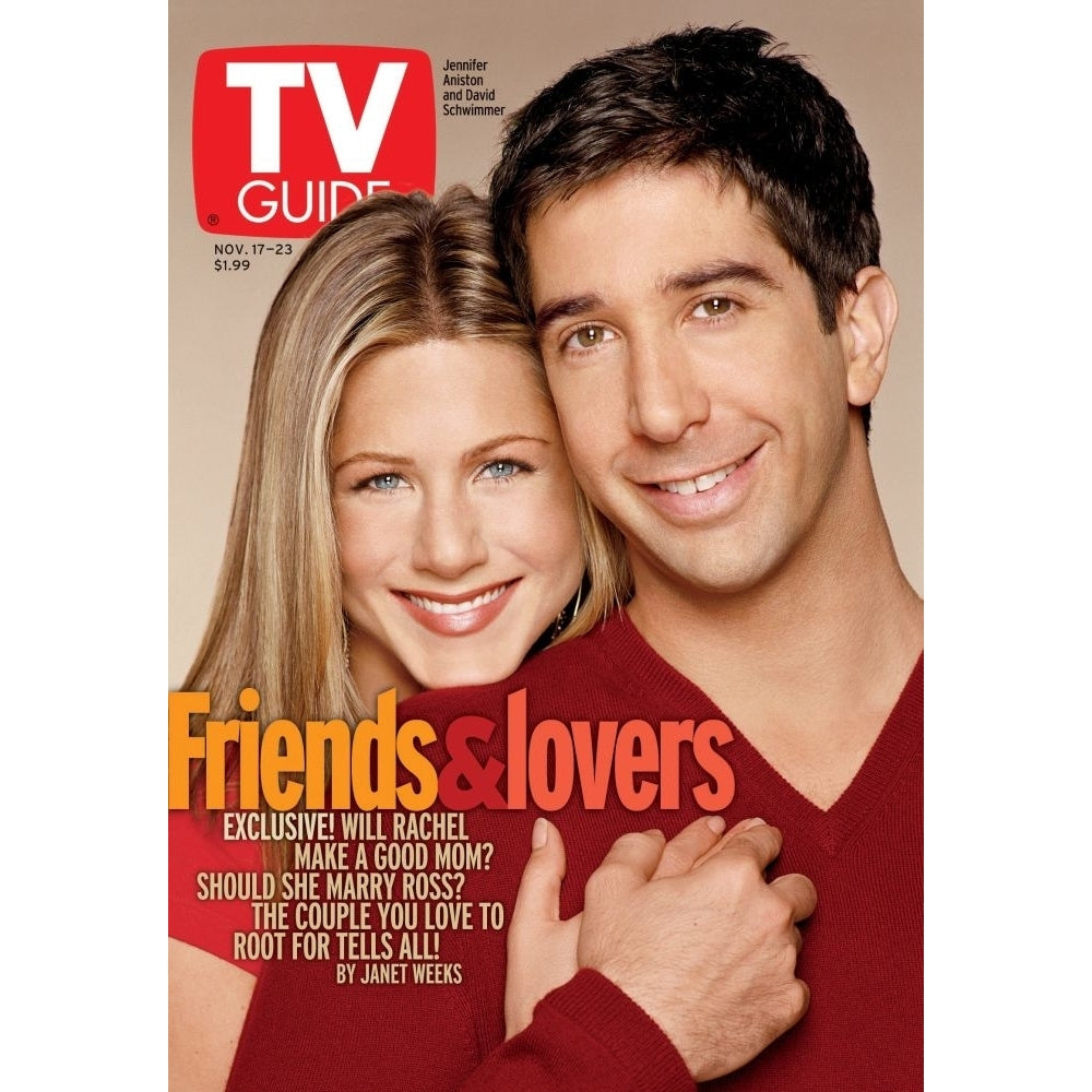 Friends From Left: Jennifer Aniston David Schwimmer. Tv Guide Cover 11/17-23/2001. Tv Guide/Courtesy Everett Collection Image 1