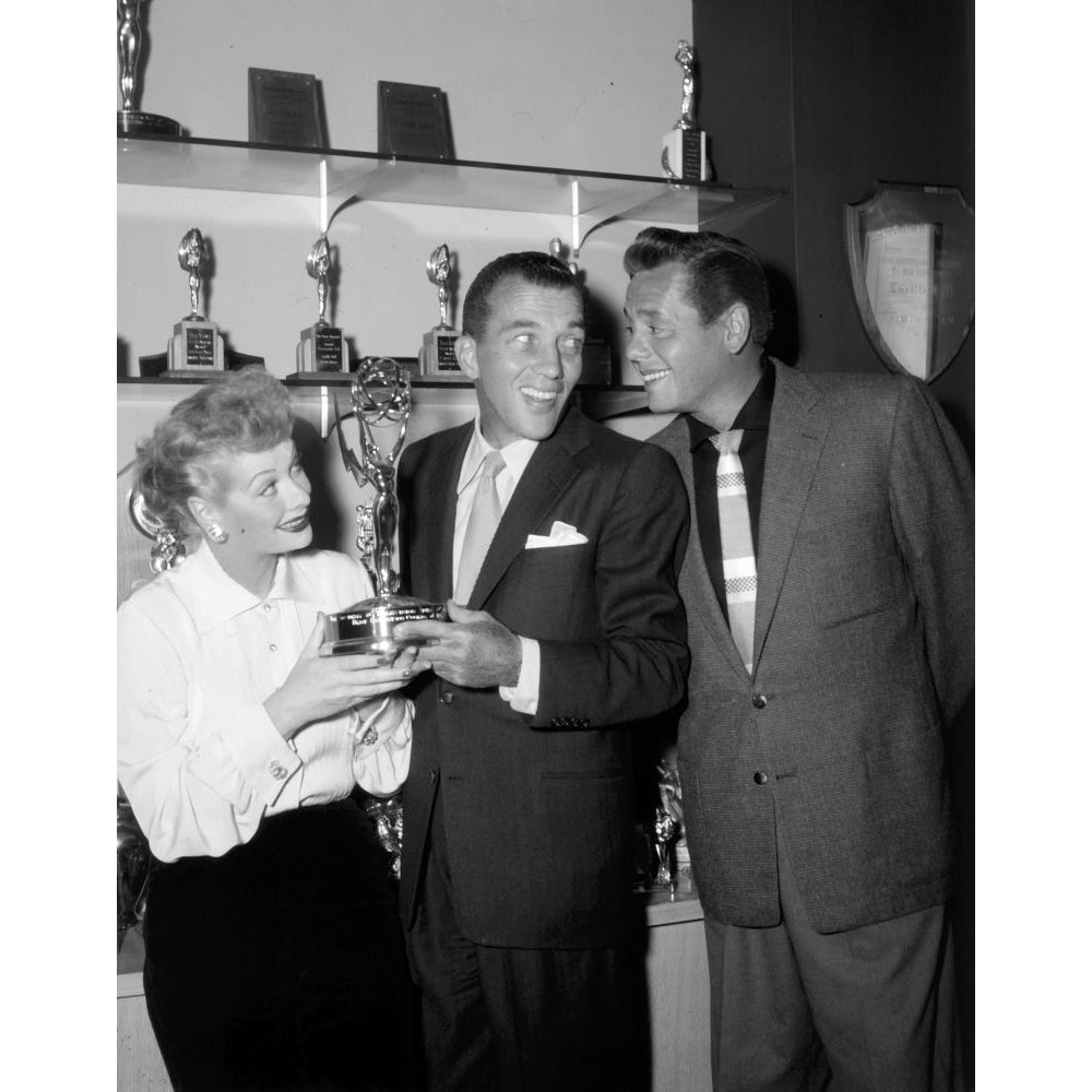 From Left Lucille Ball Ed Sullivan Desi Arnaz With One Of The CoupleS Emmy Awards Ca. 1955 Poster Print Image 1