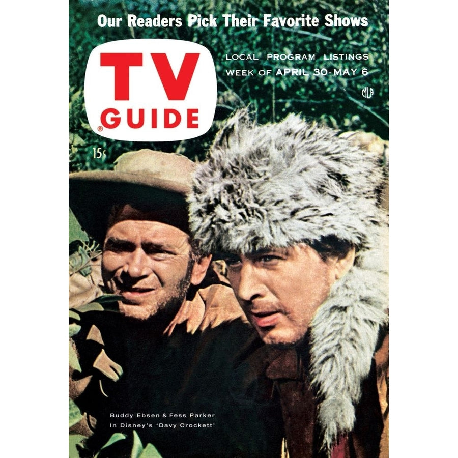 Davy Crockett King Of The Wild Frontier From Left: Buddy Ebsen Fess Parker Tv Guide Cover April 30 - May 6 1955. Tv Image 1