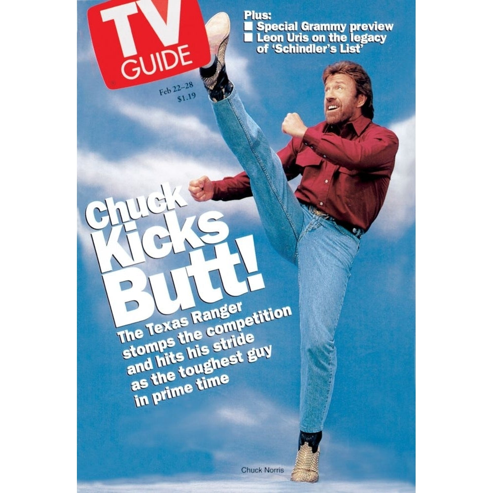 Walker Texas Ranger Chuck Norris Tv Guide Cover February 22-28 1997. Tv Guide/Courtesy Everett Collection Poster Print Image 1