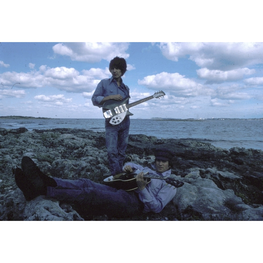 John Lennon and George Harrison at a beach Photo Print Image 2