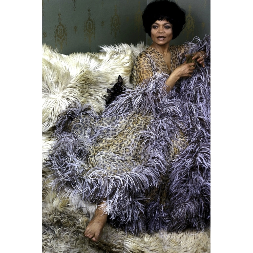 Eartha Kitt wearing a faux and animal print robe Photo Print Image 2