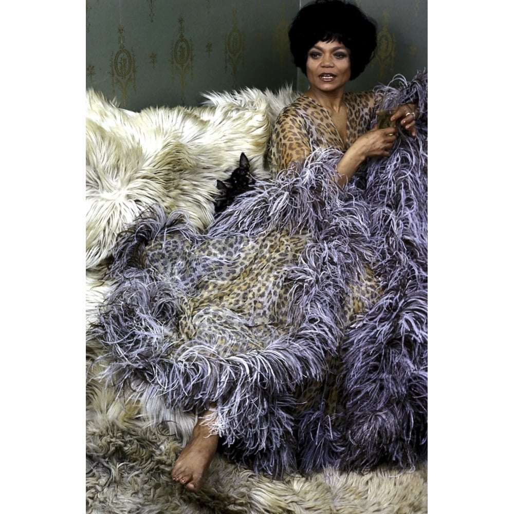 Eartha Kitt wearing a faux and animal print robe Photo Print Image 1