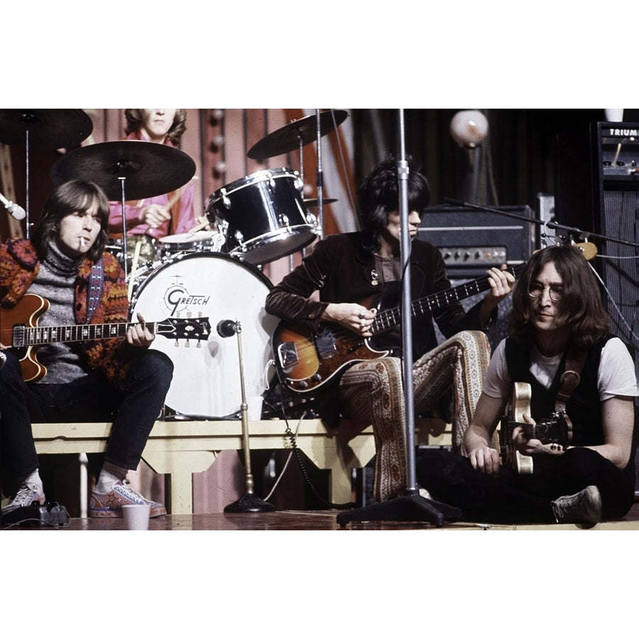 John Lennon on stage with Eric Clapton Mitch Mitchell and Keith Richards Photo Print Image 1