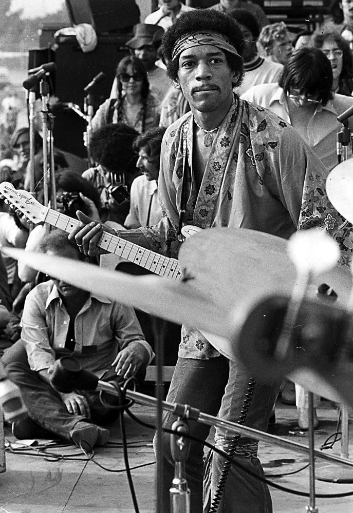 Jimi Hendrix Performing on Stage for Large Crowd Photo Print Image 1