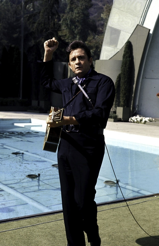 Johnny Cash singing by a swimming pool Photo Print Image 1