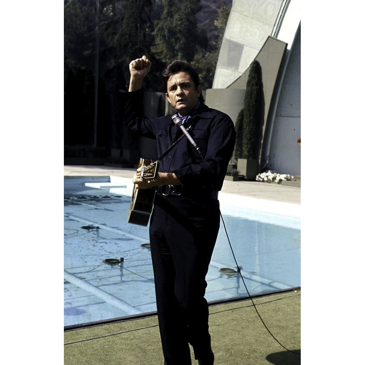 Johnny Cash singing by a swimming pool Photo Print Image 2