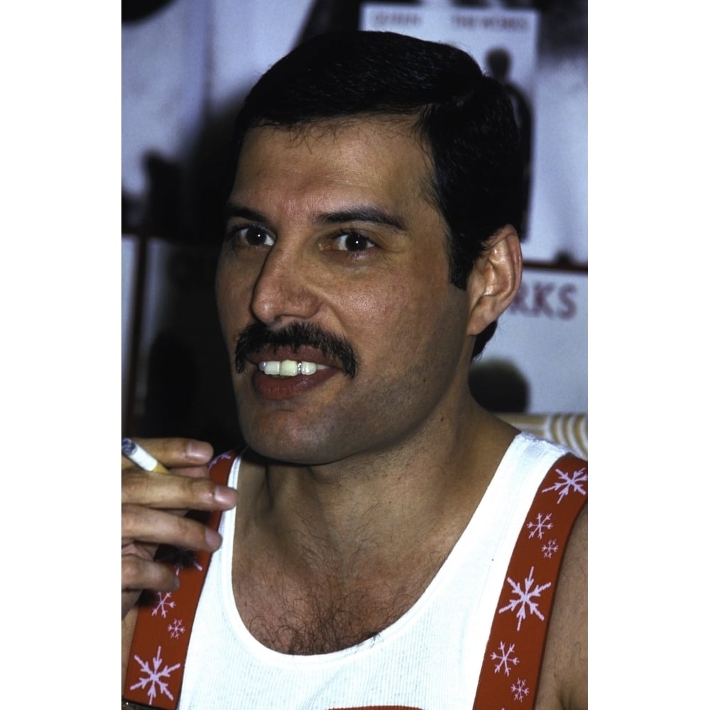 Freddie Mercury wearing red suspenders Photo Print Image 1