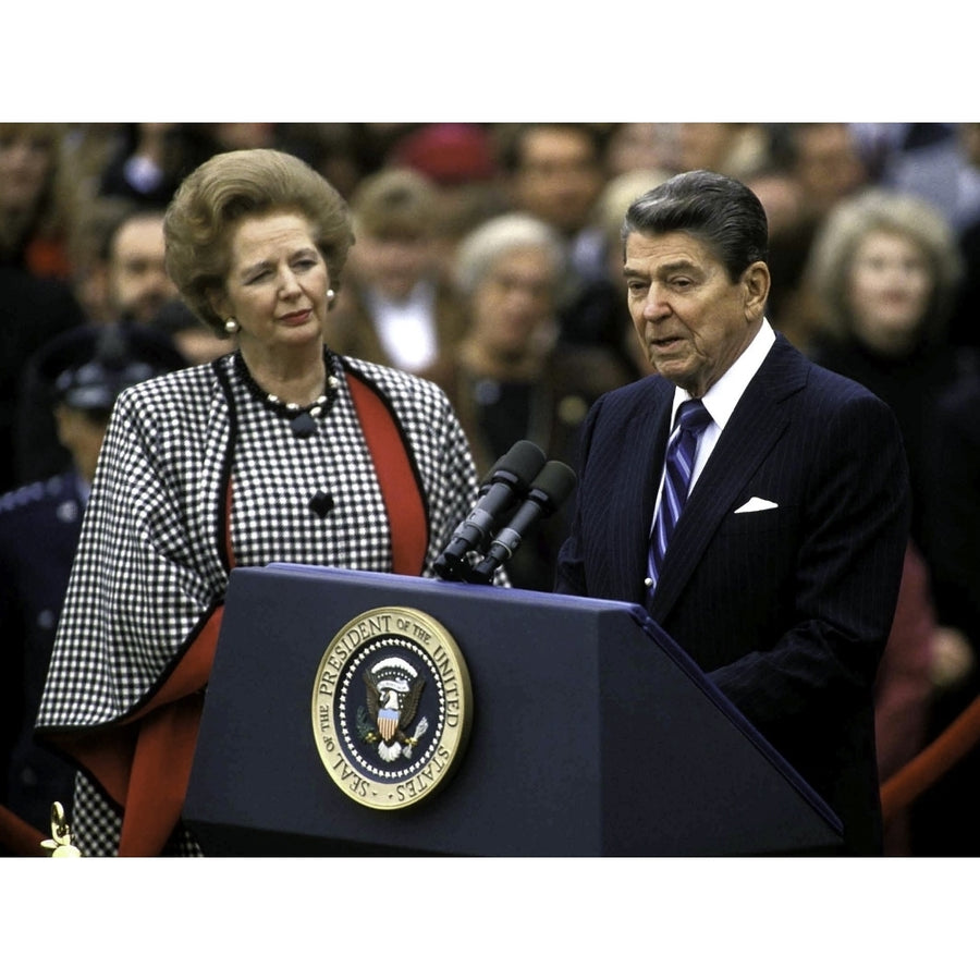 Ronald Reagan speaking on stage Margaret Thatcher Photo Print Image 1