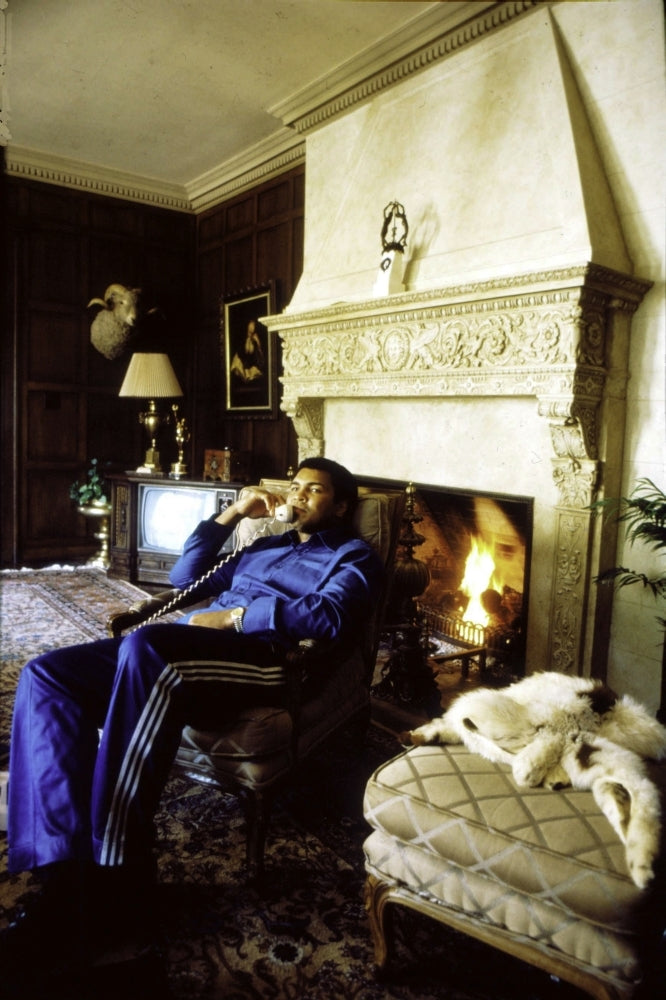 Muhammad Ali talking on the telephone at his house in Freemont Place Los Angeles Photo Print Image 1