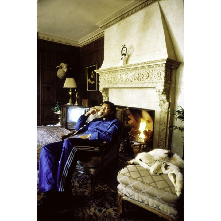 Muhammad Ali talking on the telephone at his house in Freemont Place Los Angeles Photo Print Image 2