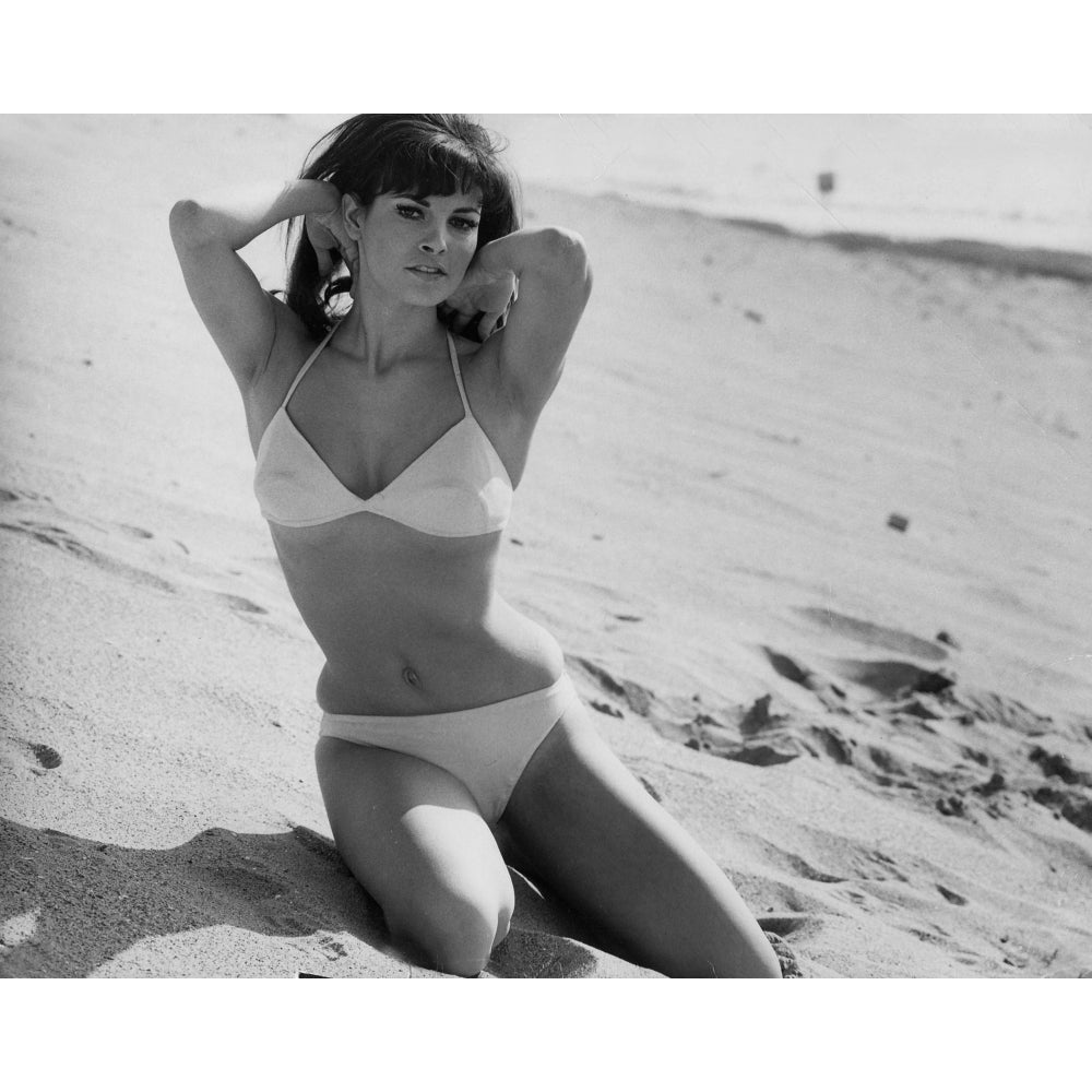 Raquel Welch posing in a bikini on a beach Photo Print Image 1