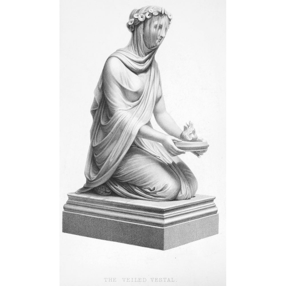 Rome Vestal Virgin. Nthe Veiled Vestal. Stipple Engraving By R.A. Artlett After A Statue By R. Monti English 19Th Image 2