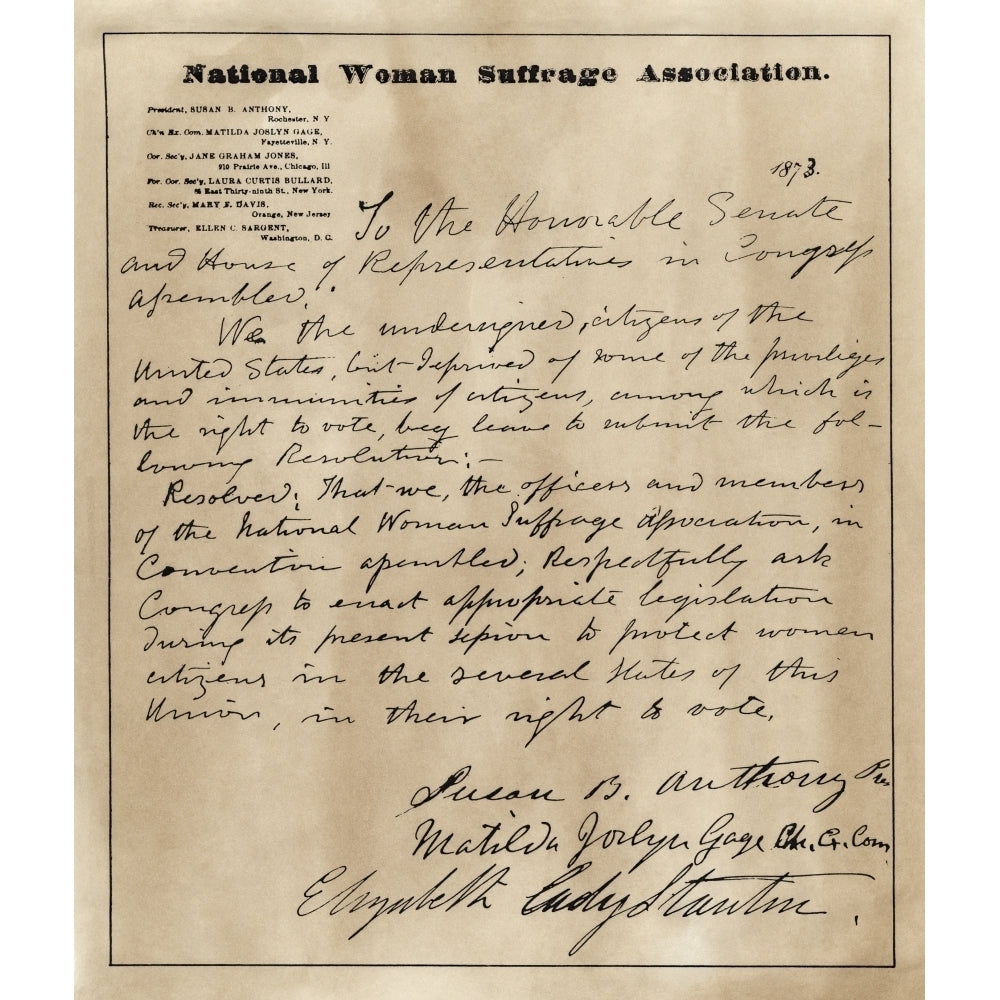 WomenS Rights Petition. Npetition Signed By Susan B. Anthony And Elizabeth Cady Stanton Of The National WomenS Image 2