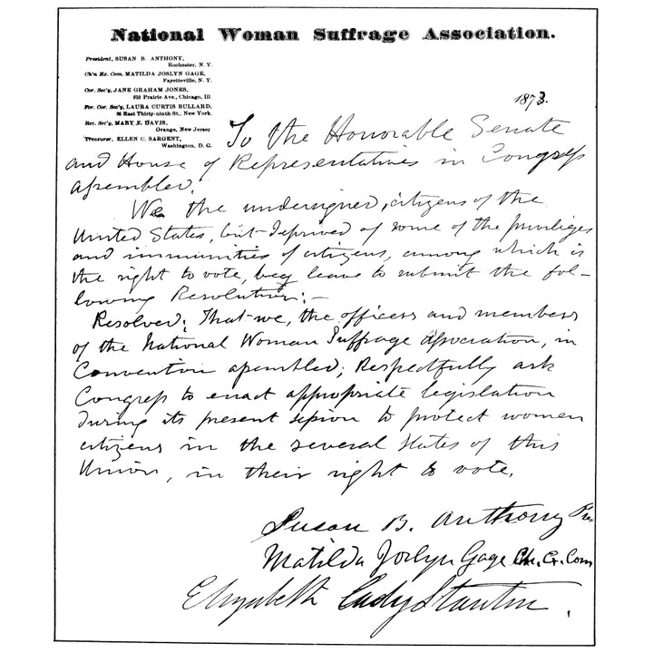 WomenS Rights Movement. Npetition Signed By Susan B. Anthony And Elizabeth Cady Stanton Of The National WomenS Image 2