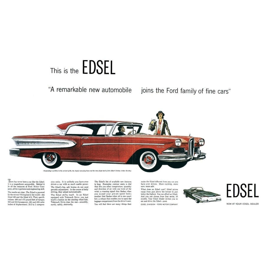 Ford Cars Edsel 1957. NThis Is The Edsel. Advertisement For The Ford CompanyS Ill-Fated Automobile Line 1957. Print Image 1