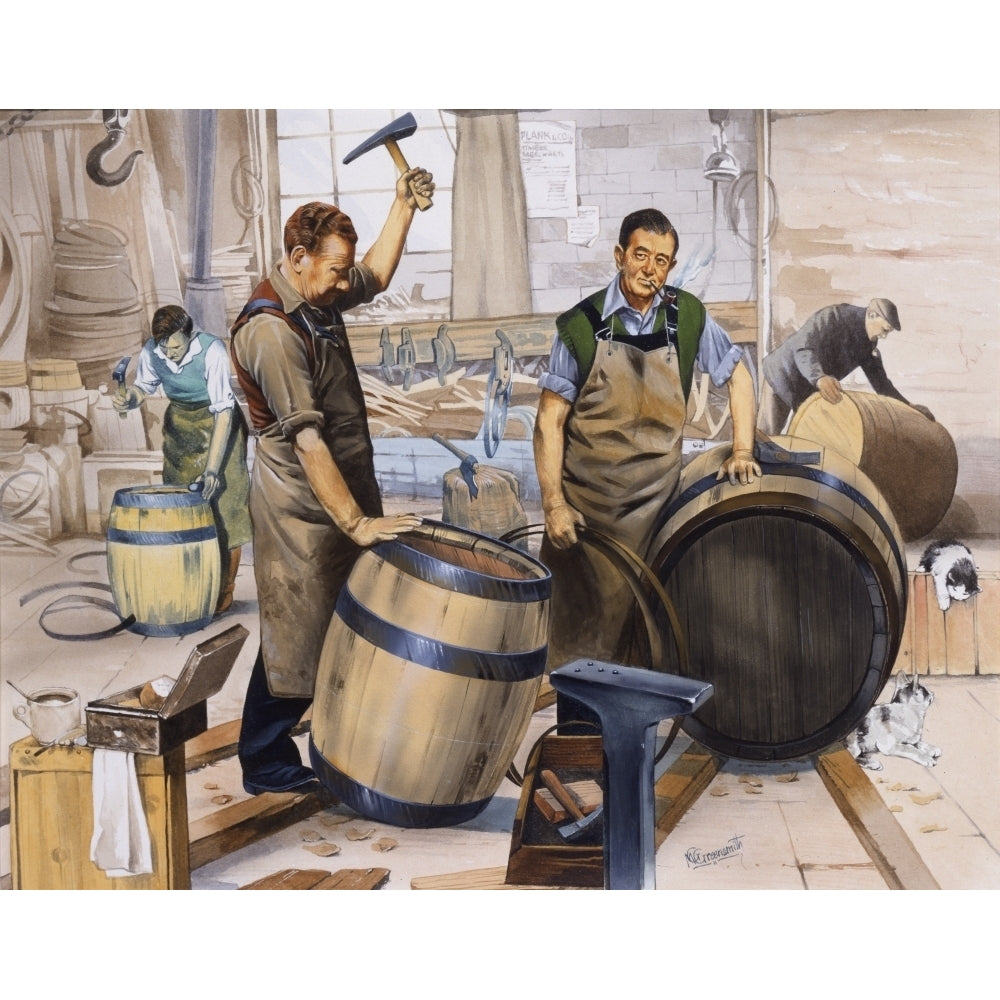 Coopers At Work Making Wooden Barrels Poster Print By Malcolm Greensmith ?? Adrian Bradburymary Evans Image 2