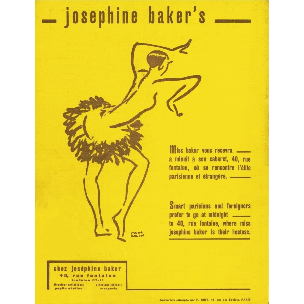 Advert For Josephine BakerS Nighclub In Paris 1927 Poster Print By Mary Evans Jazz Age Club Collection Image 1