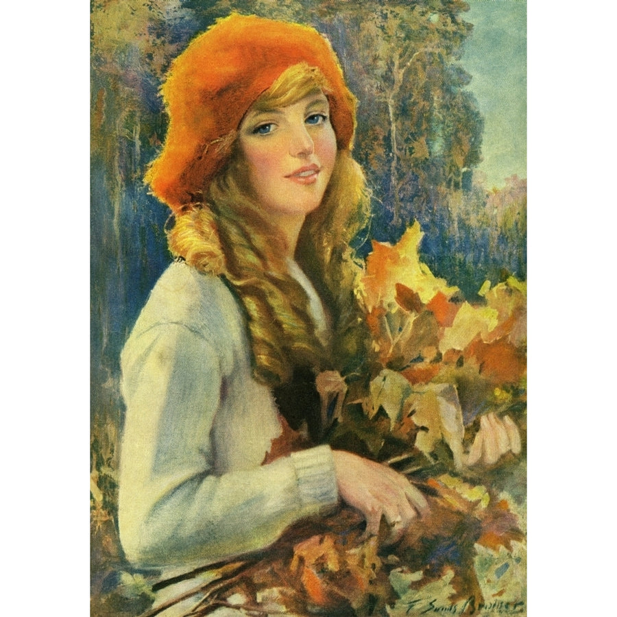 Girl With Autumn Leaves By Sands Brunner Print By Mary Evans Picture Librarypeter and Dawn Cope Collection Image 1