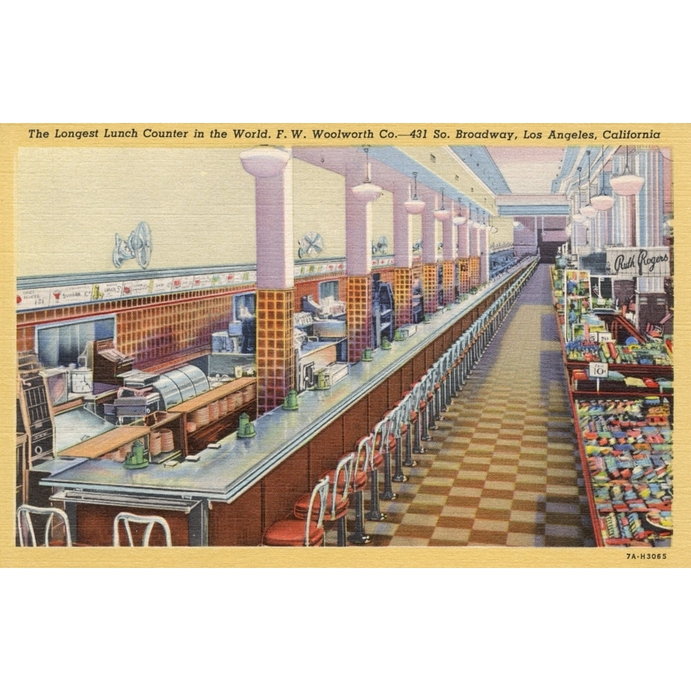 Longest Lunch Counter F W Woolworth Los Angeles Usa Poster Print By Mary Evans Pharcide Image 1