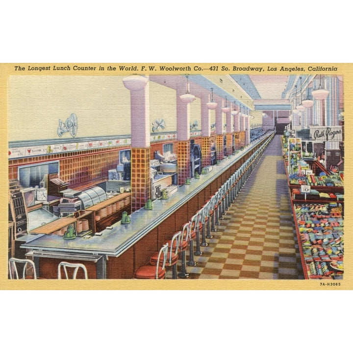 Longest Lunch Counter F W Woolworth Los Angeles Usa Poster Print By Mary Evans Pharcide Image 1