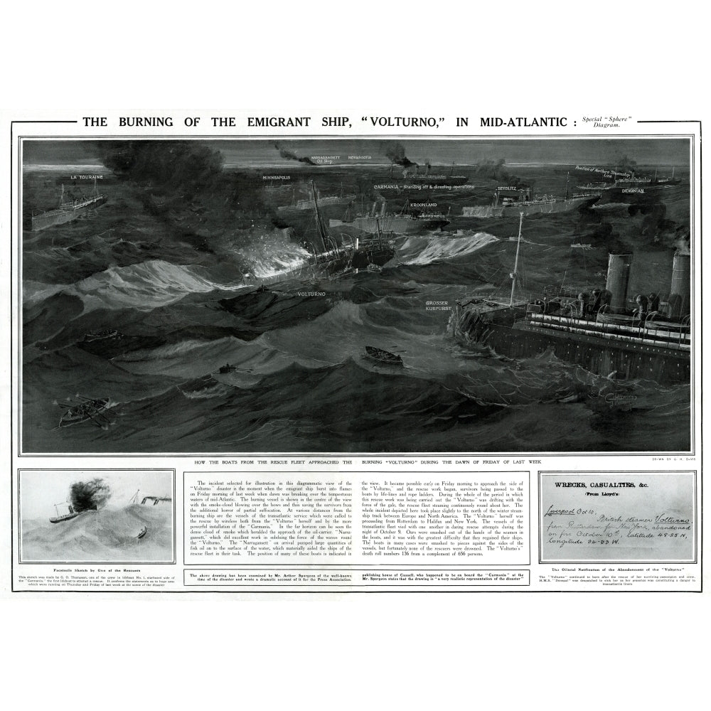 Burning Of Emigrant Ship Volturno By G. H. Davis Poster Print By ?? Illustrated London News Ltdmary Evans Image 1