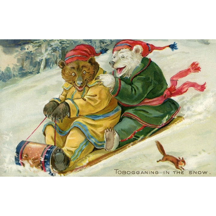 Bears On A Toboggan Poster Print By Mary Evans Picture Librarypeter and Dawn Cope Collection Image 1