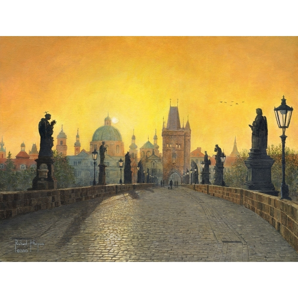 Misty Dawn Charles Bridge Prague Poster Print by Richard Harpum Image 2