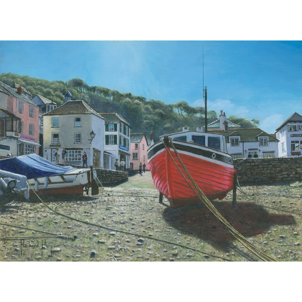 The Red Boat Polperro Cornwall Poster Print by Richard Harpum Image 1