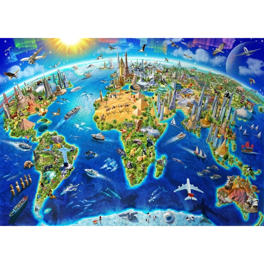 World Landmarks Globe Poster Print by Adrian Chesterman Image 1