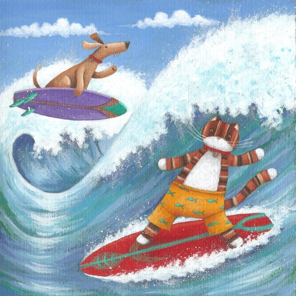 Cat And Dog Surfing Poster Print by Peter Adderley Image 2