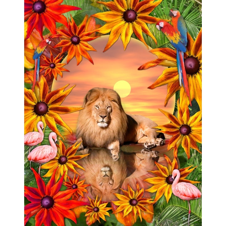 Tropical Lion Poster Print by Alixandra Mullins Image 1