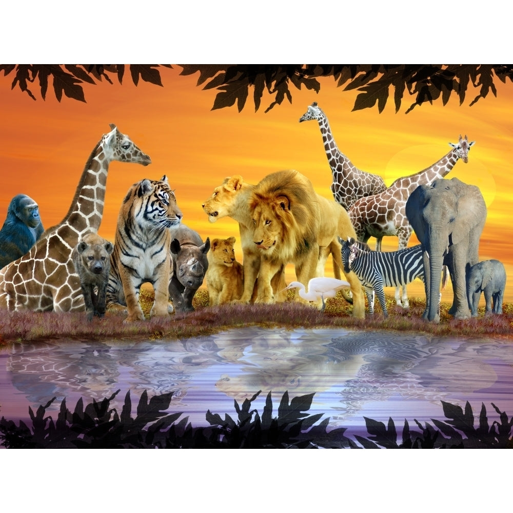 Jungle Animal Sunset Poster Print by Alixandra Mullins Image 1