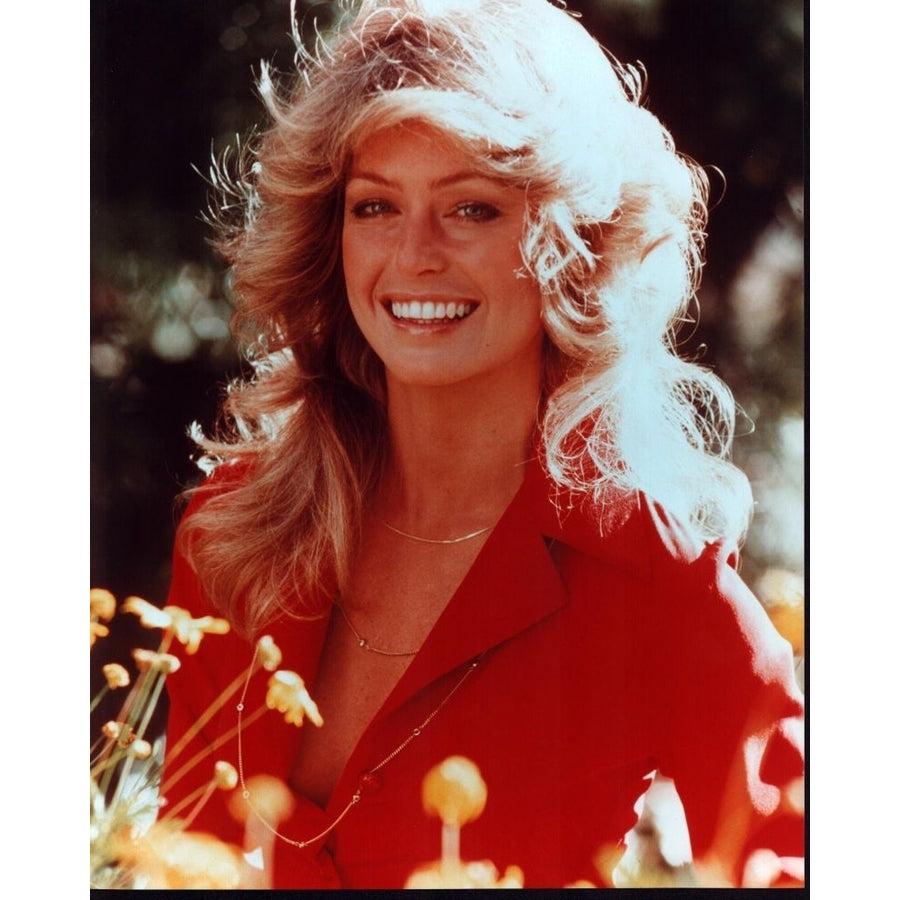 Farrah Fawcett Wearing Red Top In Flowers Photo Print - Item MVM01547 Image 1