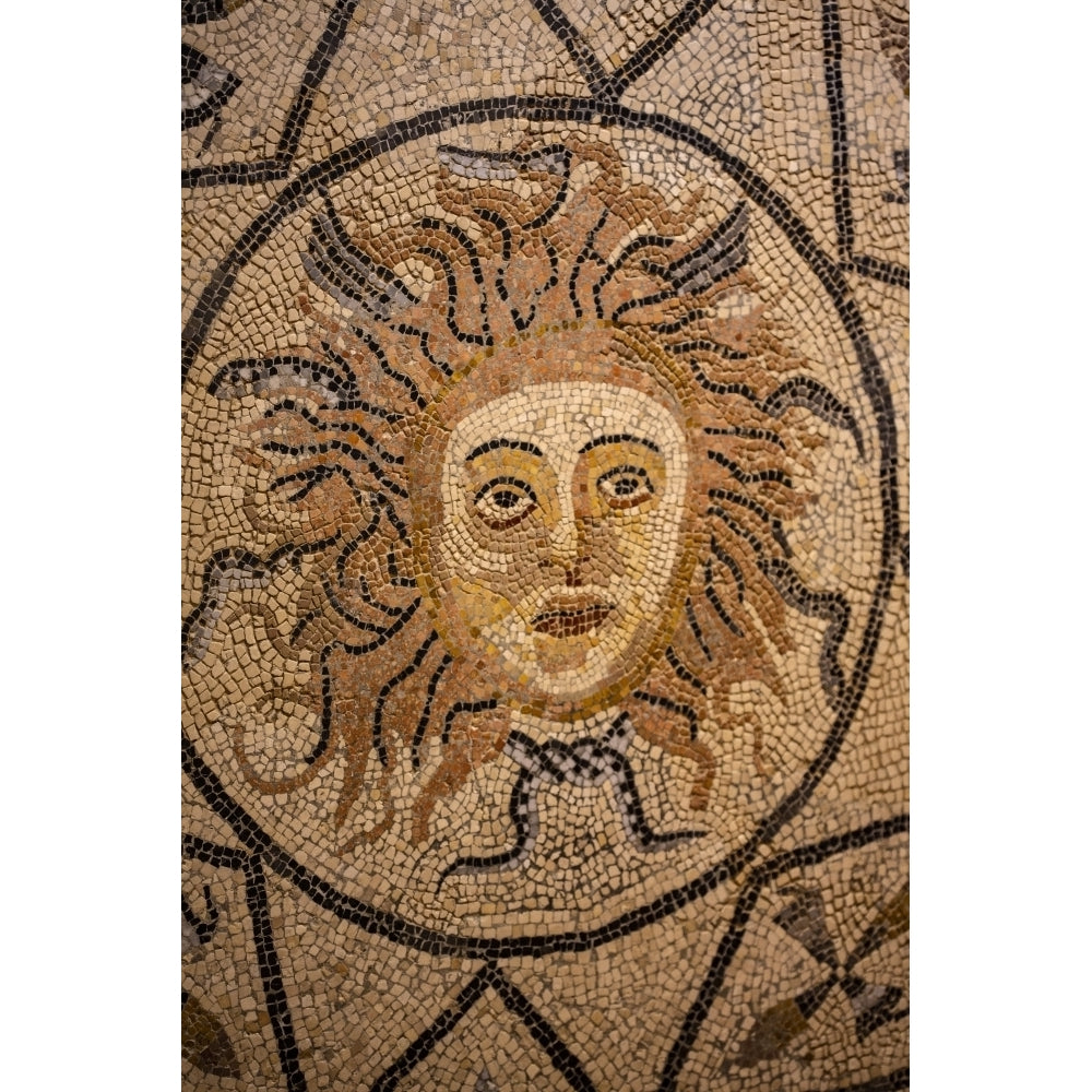 Volubilis Morocco. Ancient sun face mosaic tile Poster Print by Jolly Sienda Image 1