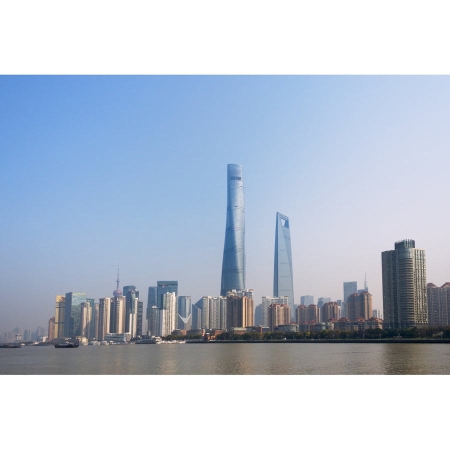 Pudong skyline dominated by Shanghai Tower by Huangpu River Shanghai China Poster Print by Keren Su Image 1