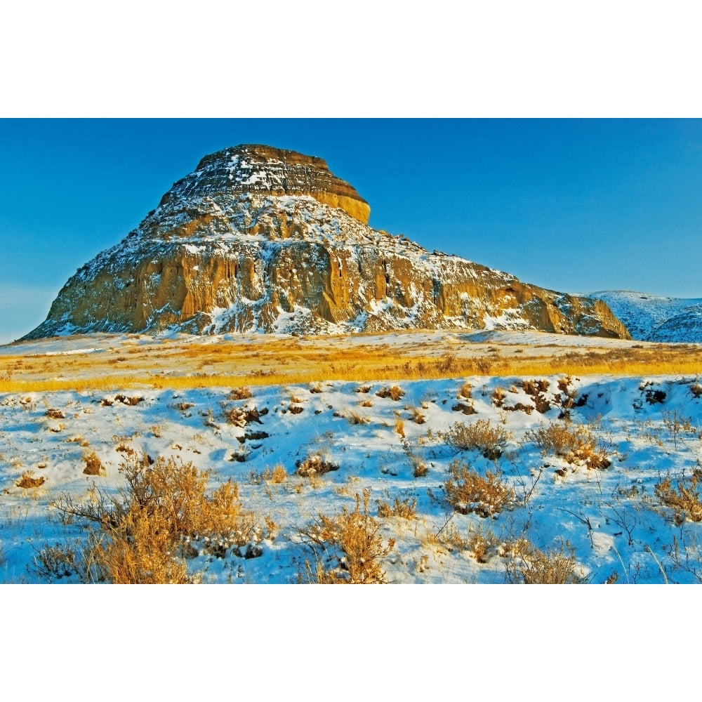 Canada Saskatchewan Big Muddy Badlands. Landscape with Castle Butte in winter. Poster Print by Jaynes Gallery Image 1